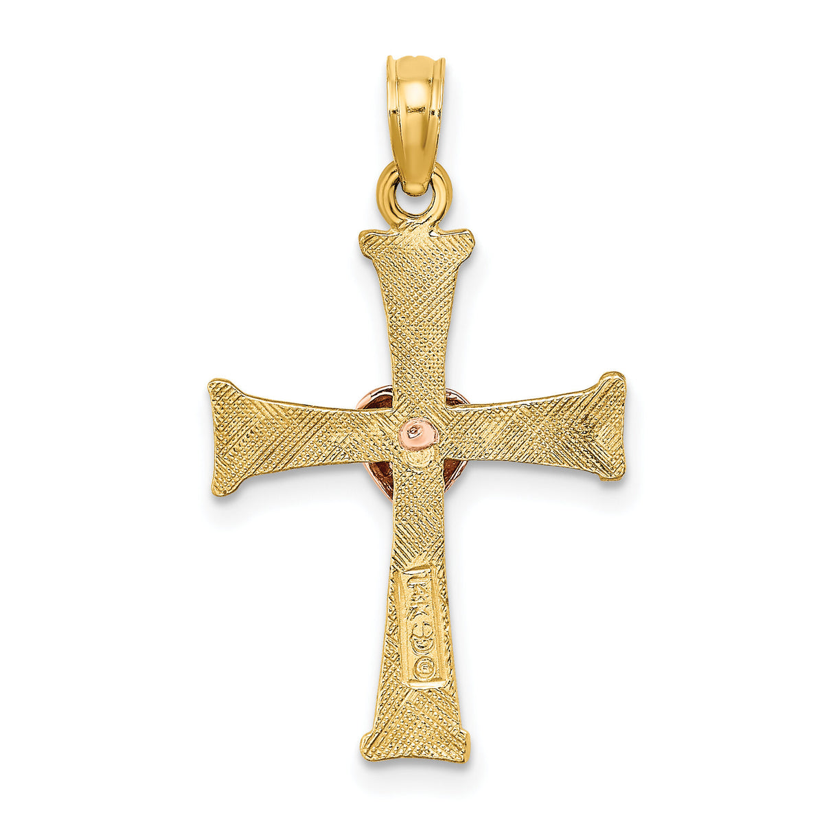 14k Two-Tone Textured Finish Cross w/ Heart Charm-K9079