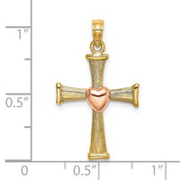 14k Two-Tone Textured Finish Cross w/ Heart Charm-K9079