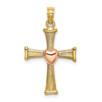 14k Two-Tone Textured Finish Cross w/ Heart Charm-K9079