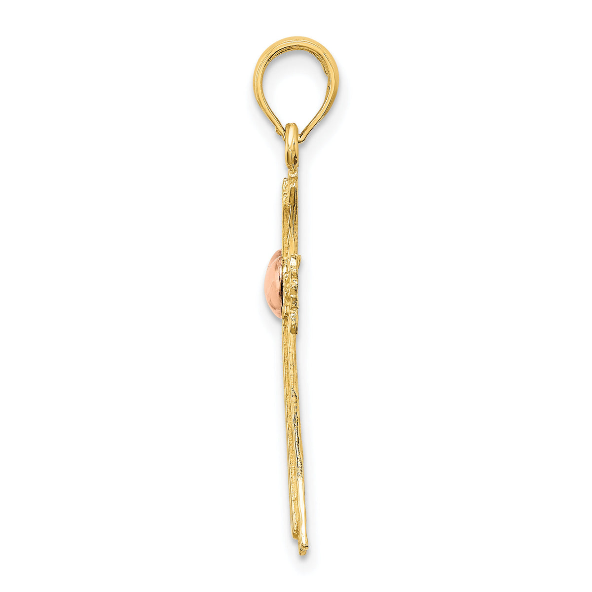 14k Two-Tone Textured Cross w/ Heart Charm-K9080