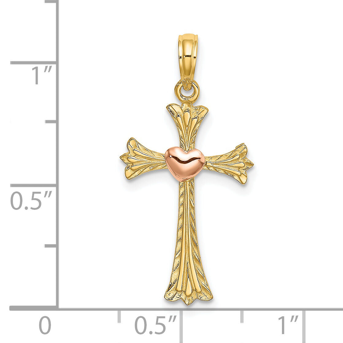 14k Two-Tone Textured Cross w/ Heart Charm-K9080