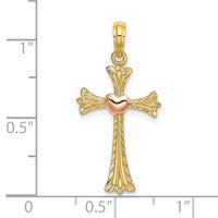14k Two-Tone Textured Cross w/ Heart Charm-K9080