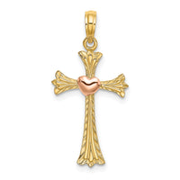14k Two-Tone Textured Cross w/ Heart Charm-K9080