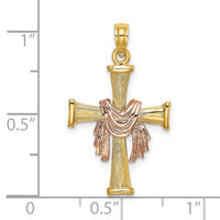 14l Two-Tone Textured Finish Cross w/ Drape Charm-K9081