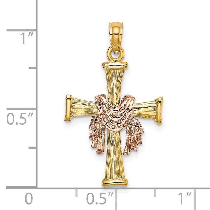 14l Two-Tone Textured Finish Cross w/ Drape Charm-K9081
