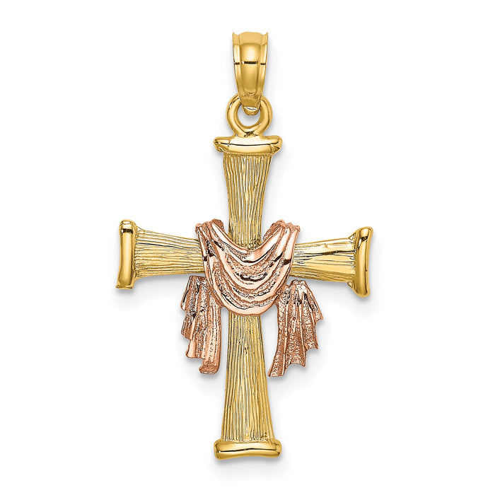 14l Two-Tone Textured Finish Cross w/ Drape Charm-K9081