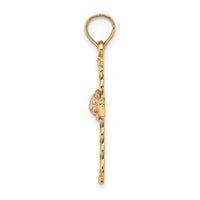 14k Two-Tone Twisted Cross w/ Flower Charm-K9082