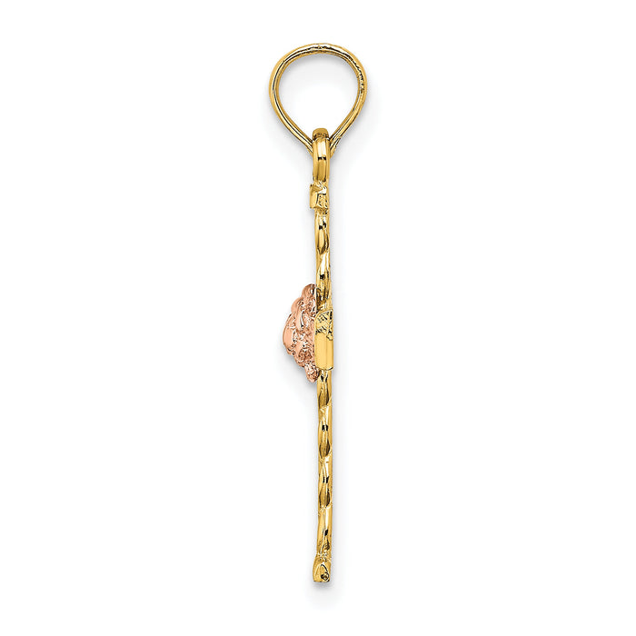 14k Two-Tone Twisted Cross w/ Flower Charm-K9082