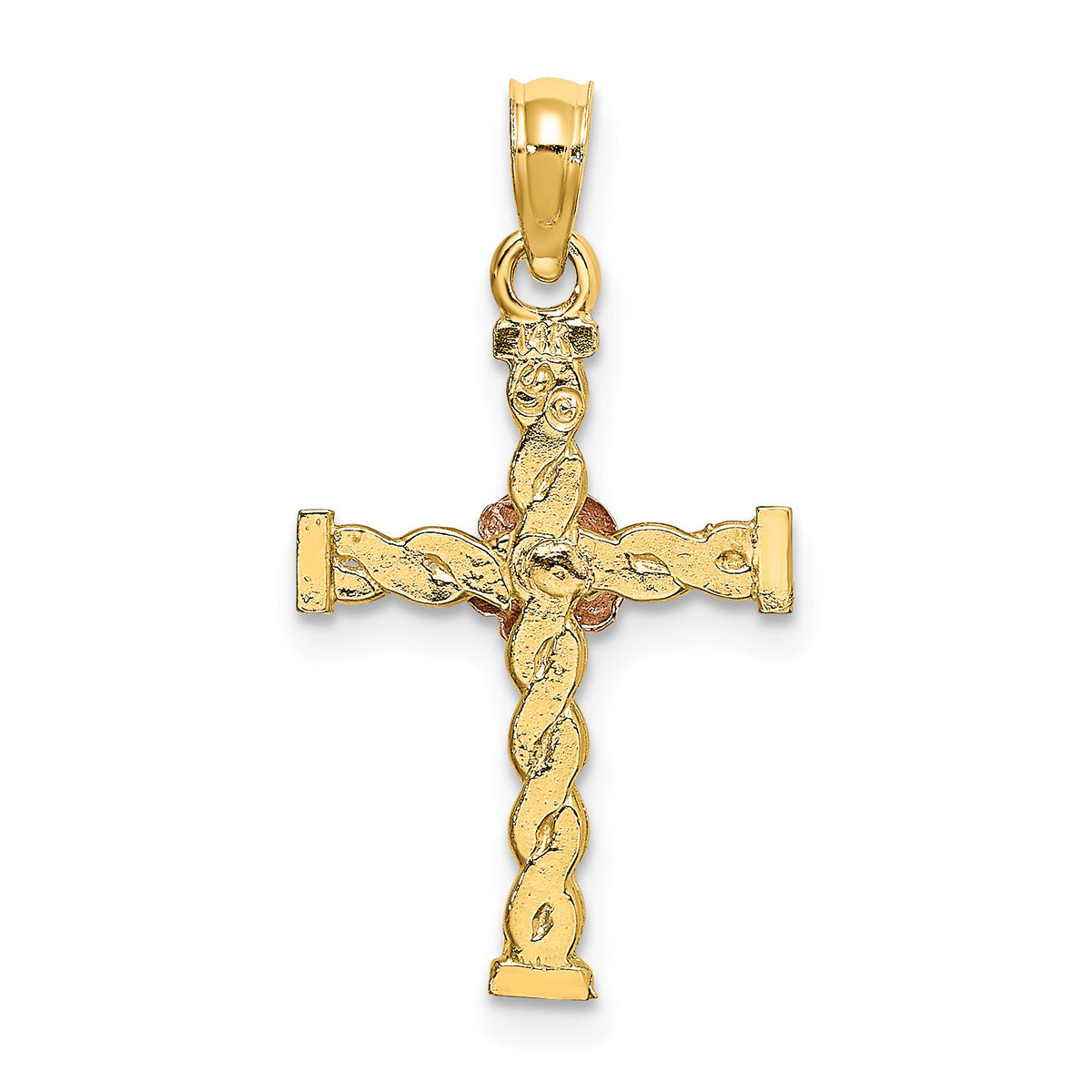 14k Two-Tone Twisted Cross w/ Flower Charm-K9082