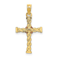 14k Two-Tone Twisted Cross w/ Flower Charm-K9082