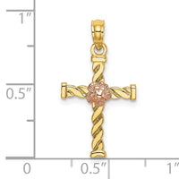 14k Two-Tone Twisted Cross w/ Flower Charm-K9082