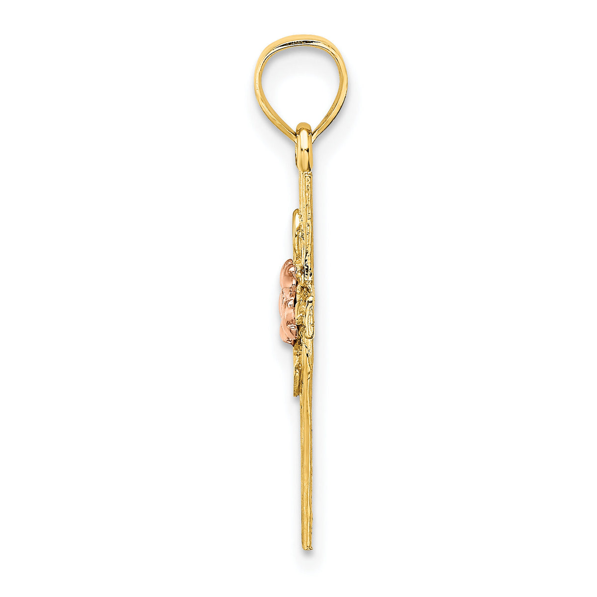 14k Two-Tone Textured Cross w/ Flower Charm-K9083