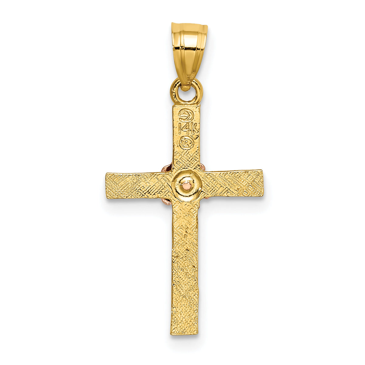 14k Two-Tone Textured Cross w/ Flower Charm-K9083