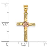 14k Two-Tone Textured Cross w/ Flower Charm-K9083