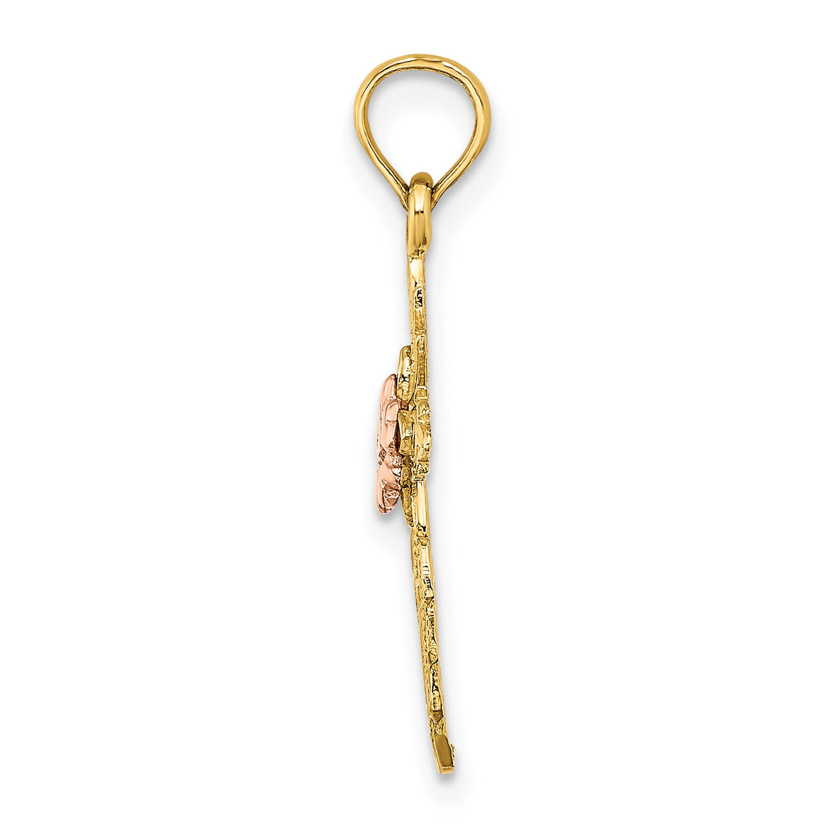 14k Two-tone Cut-Out Cross w/ Flower Charm-K9084