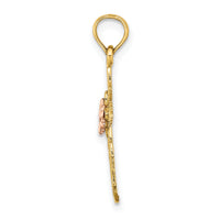 14k Two-tone Cut-Out Cross w/ Flower Charm-K9084
