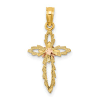 14k Two-tone Cut-Out Cross w/ Flower Charm-K9084