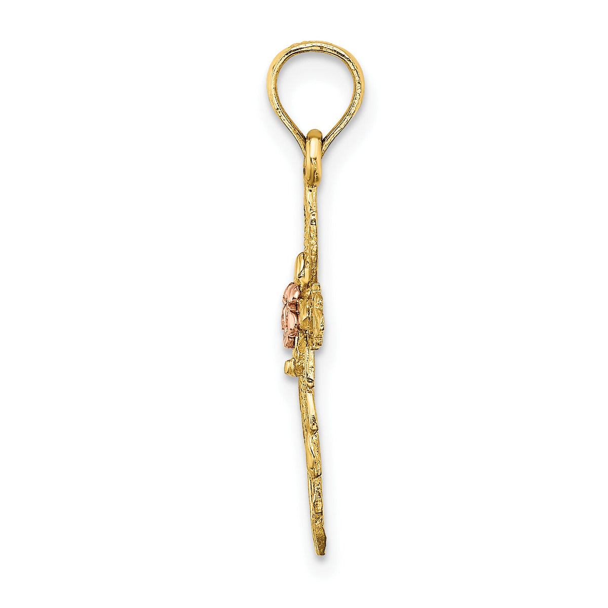 14k Two-Tone Cross w/ Cut-Out Flower Charm-K9085