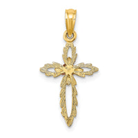 14k Two-Tone Cross w/ Cut-Out Flower Charm-K9085
