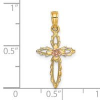 14k Two-Tone Cross w/ Cut-Out Flower Charm-K9085