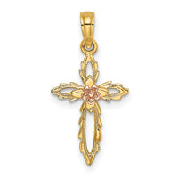 14k Two-Tone Cross w/ Cut-Out Flower Charm-K9085
