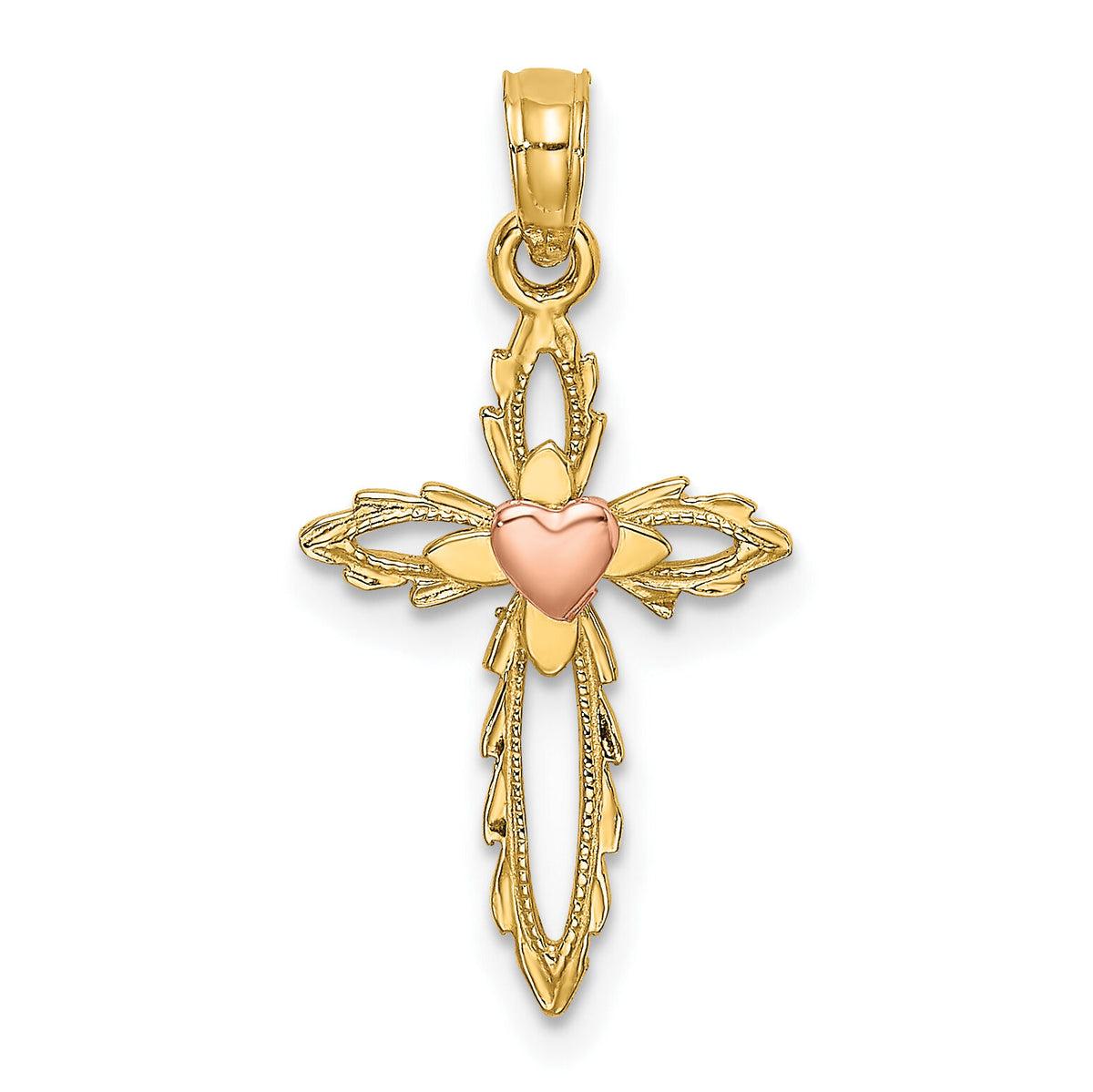 14k Two-Tone Cross w/ Heart Charm-K9086