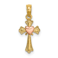 14k Two-Tone Cross w/ Heart Charm-K9088
