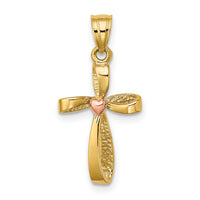 14k Two-Tone Twisted Cross w/ Heart Charm-K9090