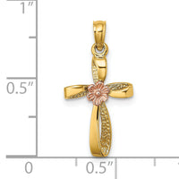 14k Two-Tone Twisted Cross w/ Flower Charm-K9091