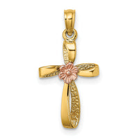 14k Two-Tone Twisted Cross w/ Flower Charm-K9091