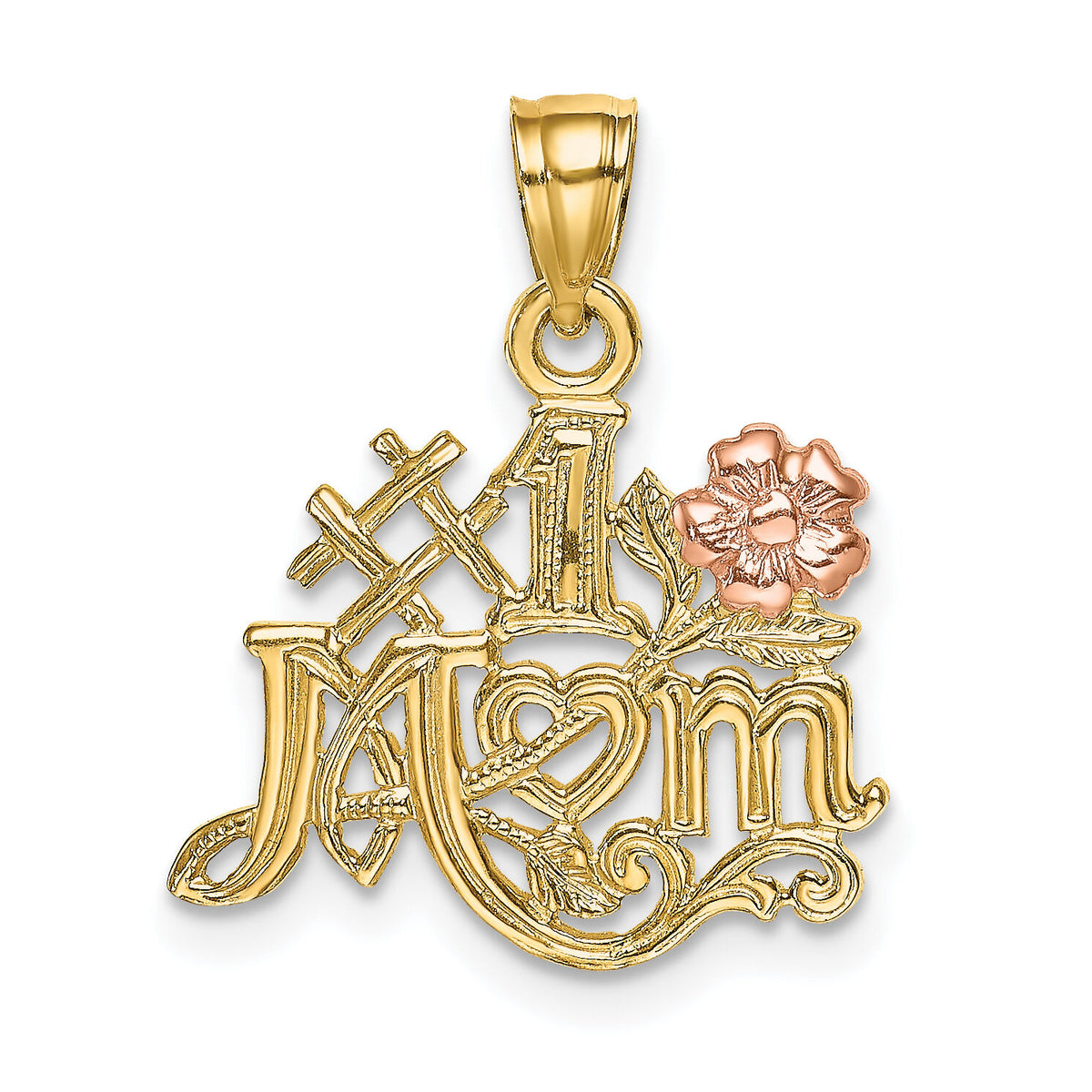 14k Two-Tone #1 MOM w/ Flower Charm-K9093