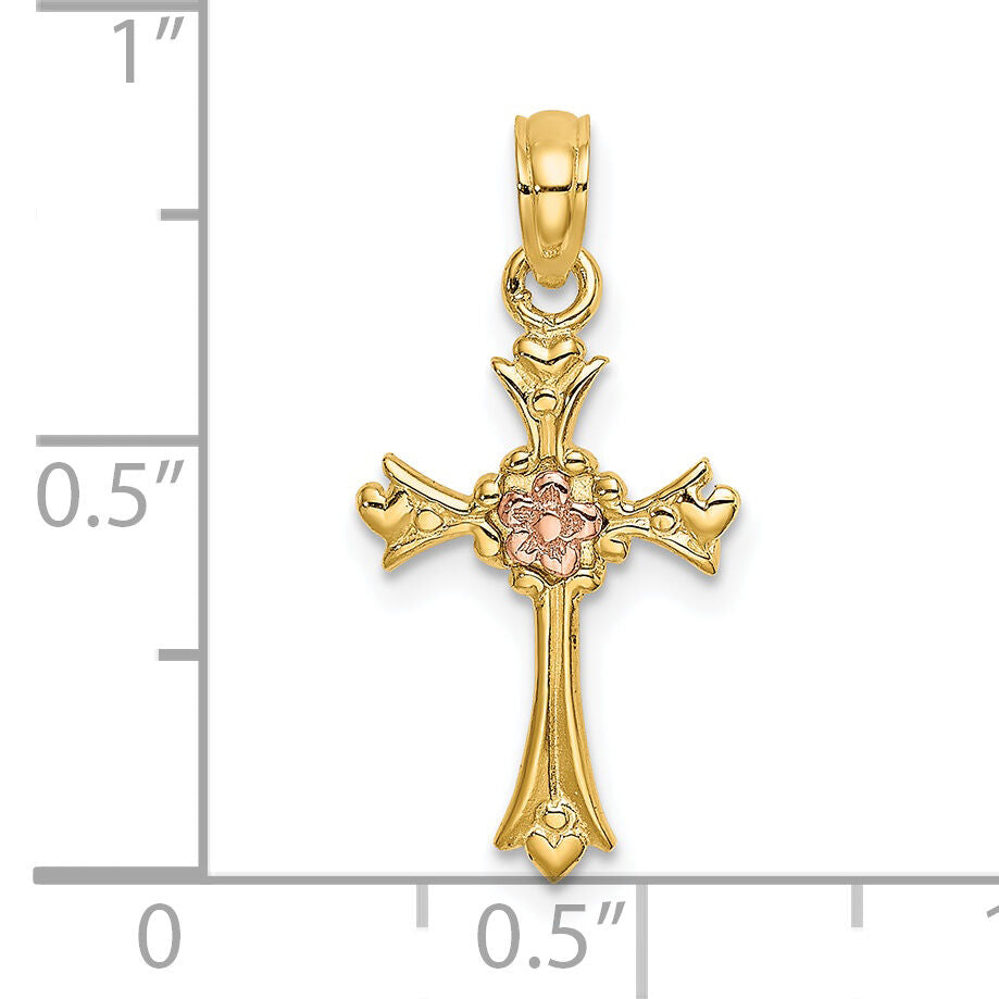 14k Two-Tone Cross w/ Flower Charm-K9094