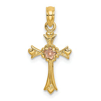 14k Two-Tone Cross w/ Flower Charm-K9094