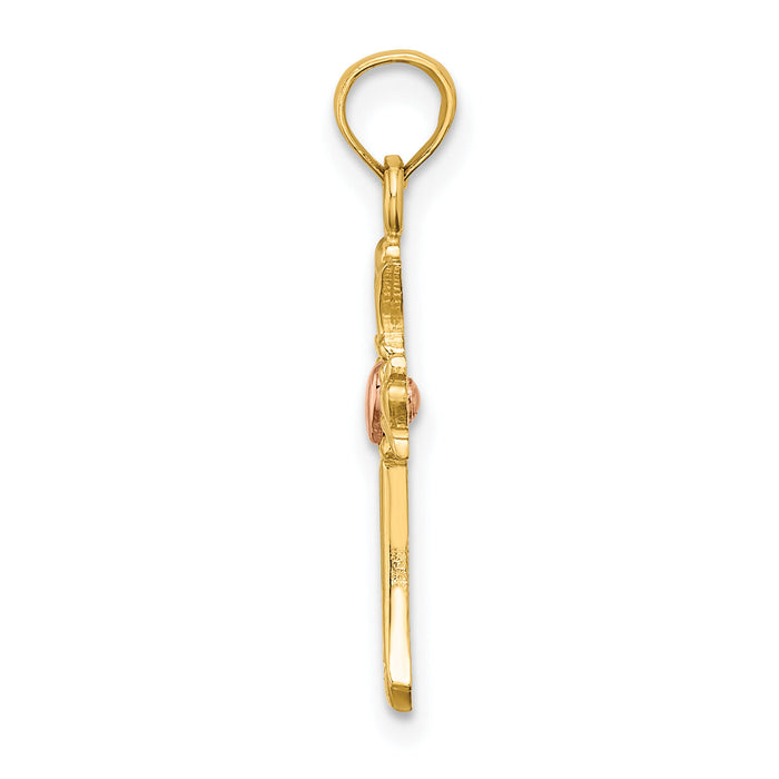 14k Two-Tone Cross w/ Heart Charm-K9095
