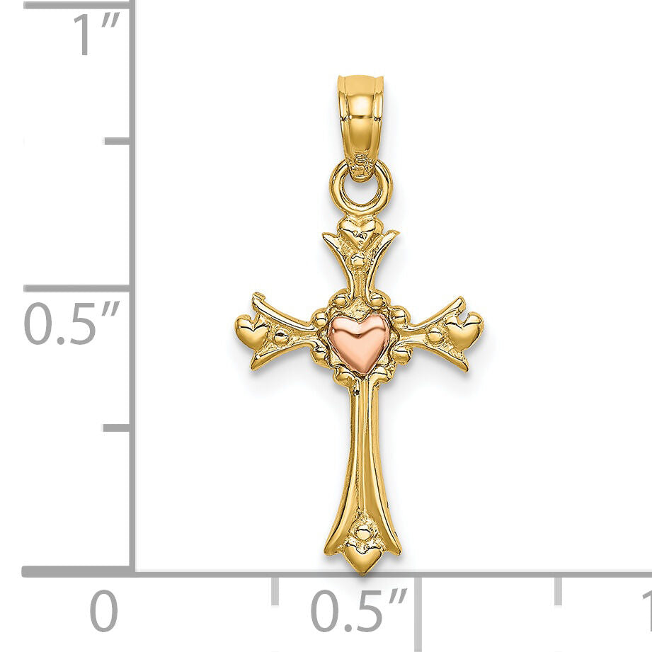 14k Two-Tone Cross w/ Heart Charm-K9095
