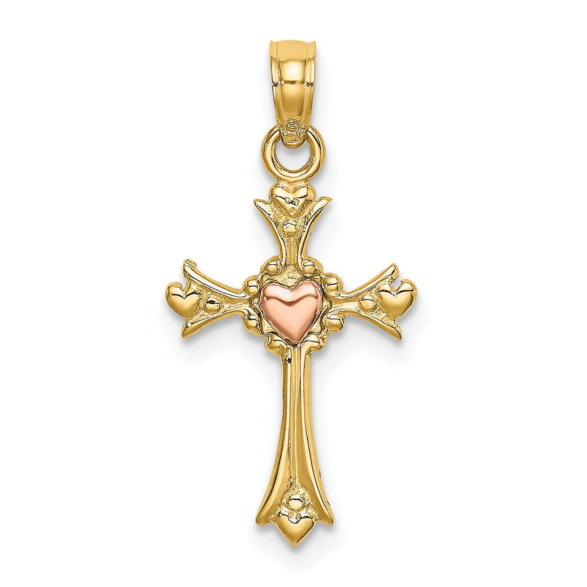 14k Two-Tone Cross w/ Heart Charm-K9095