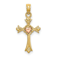 14k Two-Tone Cross w/ Heart Charm-K9095