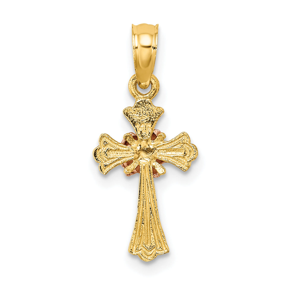 14k Two-Tone Cross w/ Small Flower Charm-K9097
