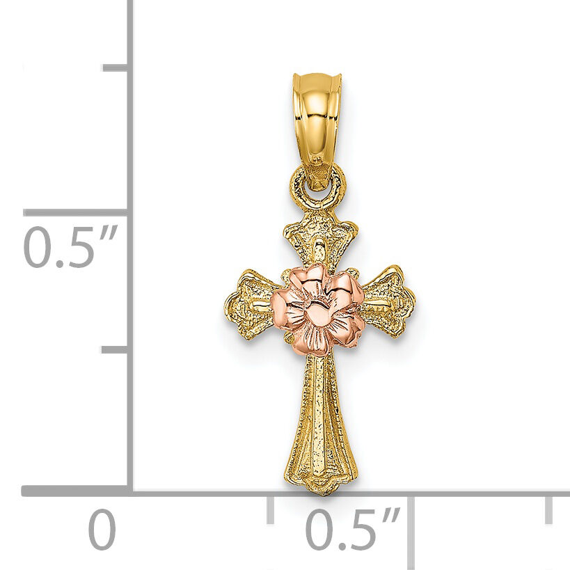 14k Two-Tone Cross w/ Small Flower Charm-K9097