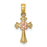 14k Two-Tone Cross w/ Small Flower Charm-K9097