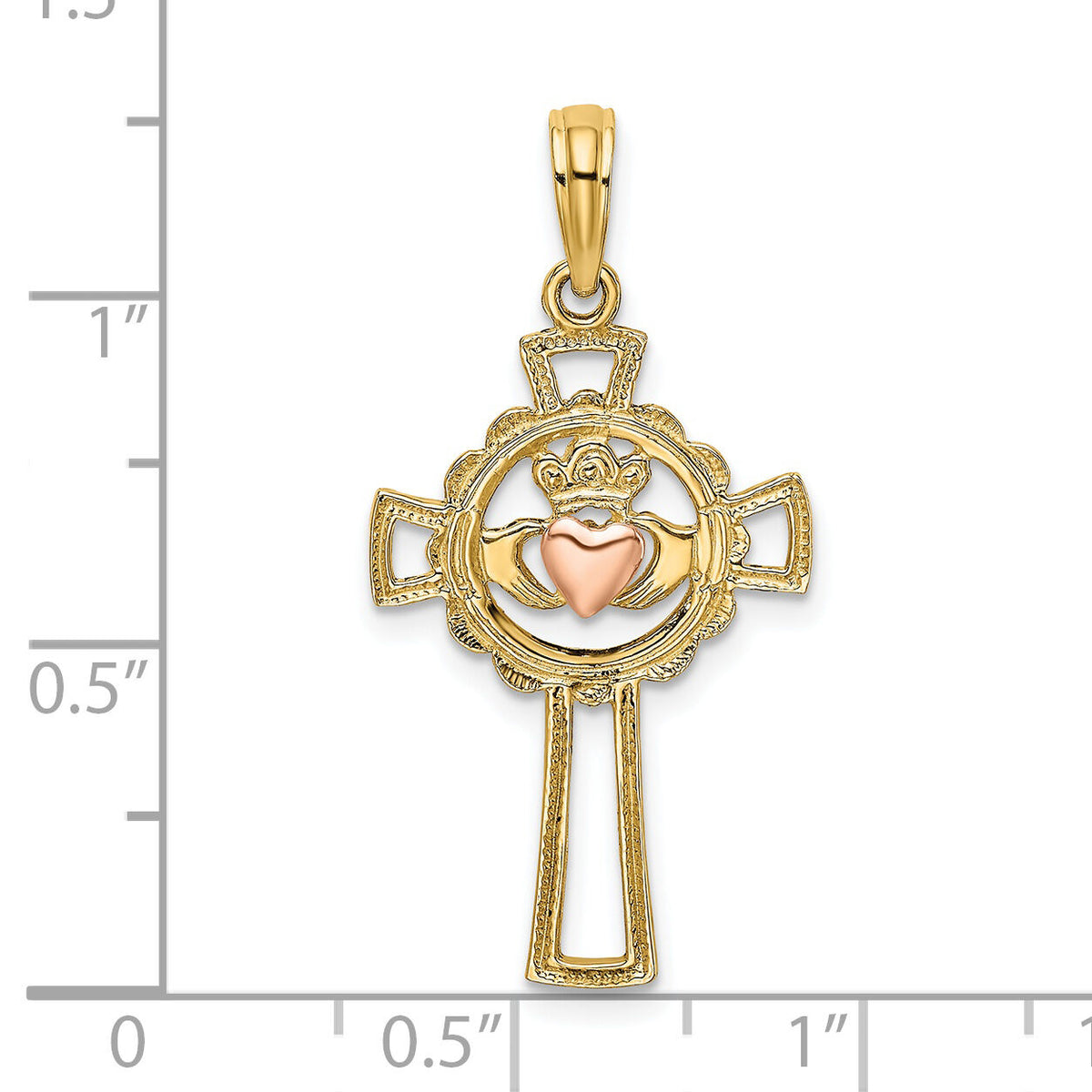 14K Two-Tone Claddagh Cross Charm-K9100