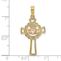 14K Two-Tone Claddagh Cross Charm-K9100