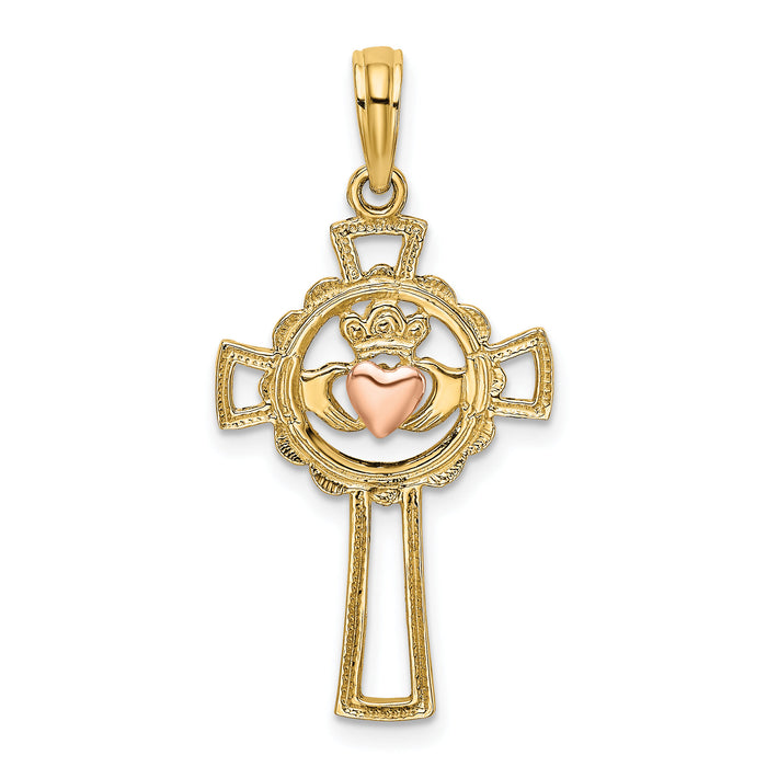 14K Two-Tone Claddagh Cross Charm-K9100