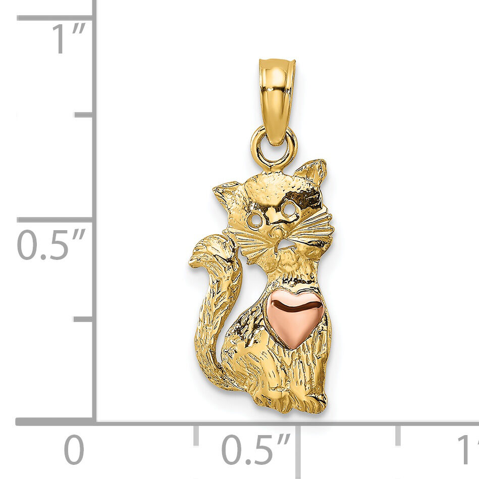 14k Two-Tone Cat w/ Heart Charm-K9104