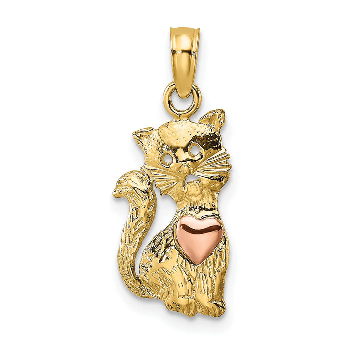 14k Two-Tone Cat w/ Heart Charm-K9104