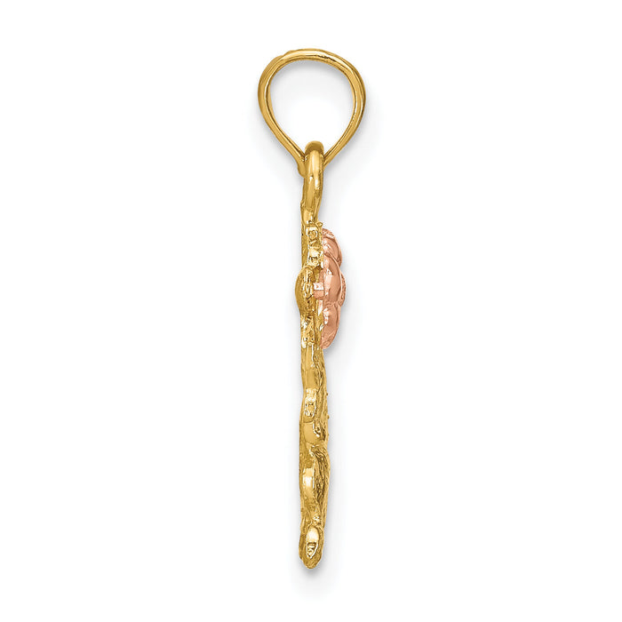 14k Two-Tone Dog Holding Flower Charm-K9105