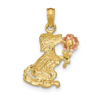 14k Two-Tone Dog Holding Flower Charm-K9105