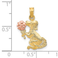 14k Two-Tone Dog Holding Flower Charm-K9105