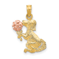14k Two-Tone Dog Holding Flower Charm-K9105