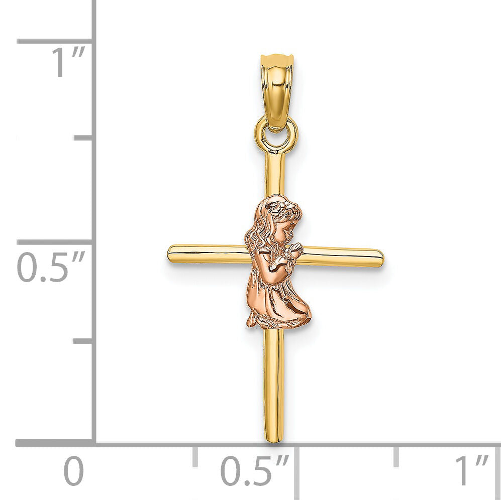 14K Two-Tone 2-D Girl On Cross Charm-K9108